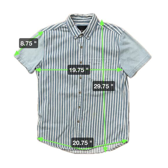 21 Men An American Brand Denim Striped Short Sleeve Button Down Men's Size Med. - Picture 5 of 8
